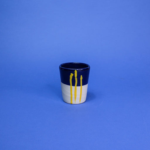 Bicchiere in ceramica salentina - bianco, blu e giallo